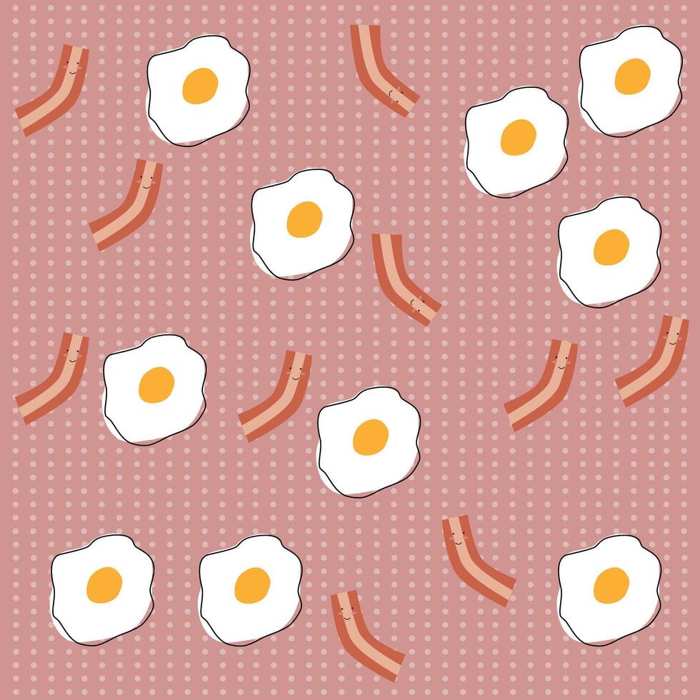 ägg och bacon mönster på rosa bakgrund med punkt mönster. frukost mönster, bakverk mönster för tapet, yta design och tyg mönster vektor