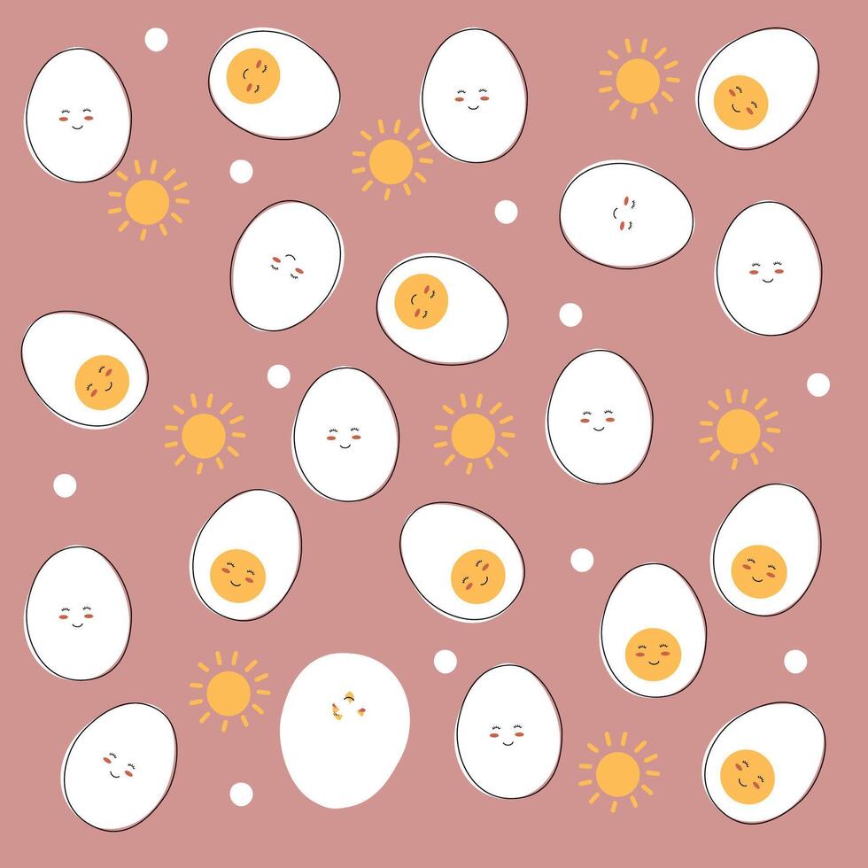 ägg och Sol mönster på rosa bakgrund med punkt mönster. frukost mönster, bakverk mönster för tapet, yta design och tyg mönster vektor