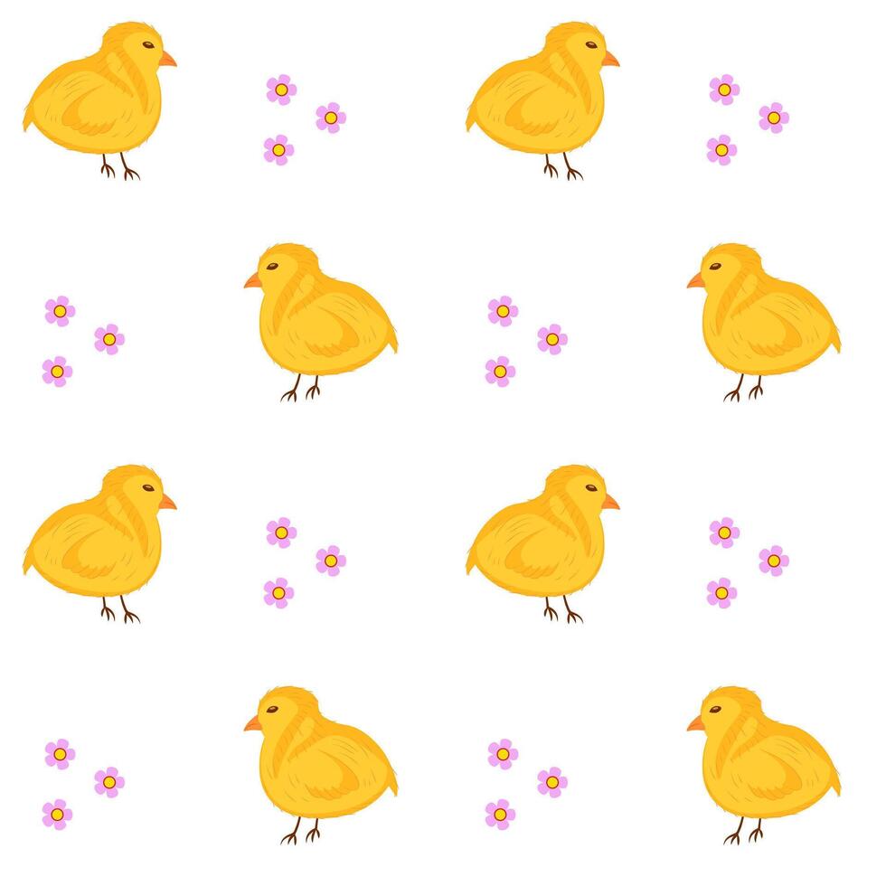 nahtlos Muster mit Gelb Hühner und Rosa Blumen vektor