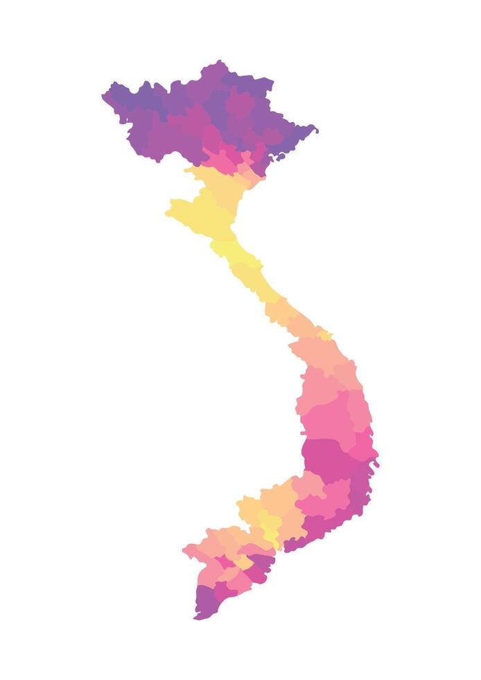 isolerat illustration av förenklad administrativ Karta av vietnam. gränser av de regioner. mång färgad silhuetter. vektor