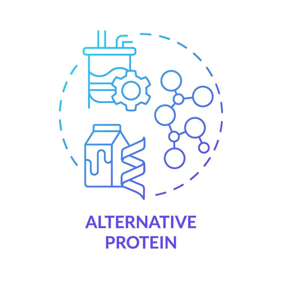 Alternative Protein Blau Gradient Konzept Symbol. Tier kostenlos Essen, Molkerei Produkte. organisch Materialien Anbau. runden gestalten Linie Illustration. abstrakt Idee. Grafik Design. einfach zu verwenden im Blog Post vektor