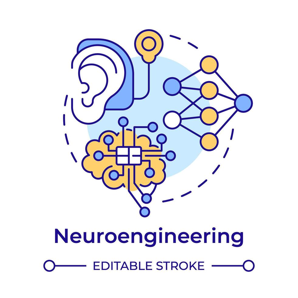 Neuroengineering multi Farbe Konzept Symbol. biomedizinisch Maschinenbau. neural System Forschung. runden gestalten Linie Illustration. abstrakt Idee. Grafik Design. einfach zu verwenden im Präsentation vektor