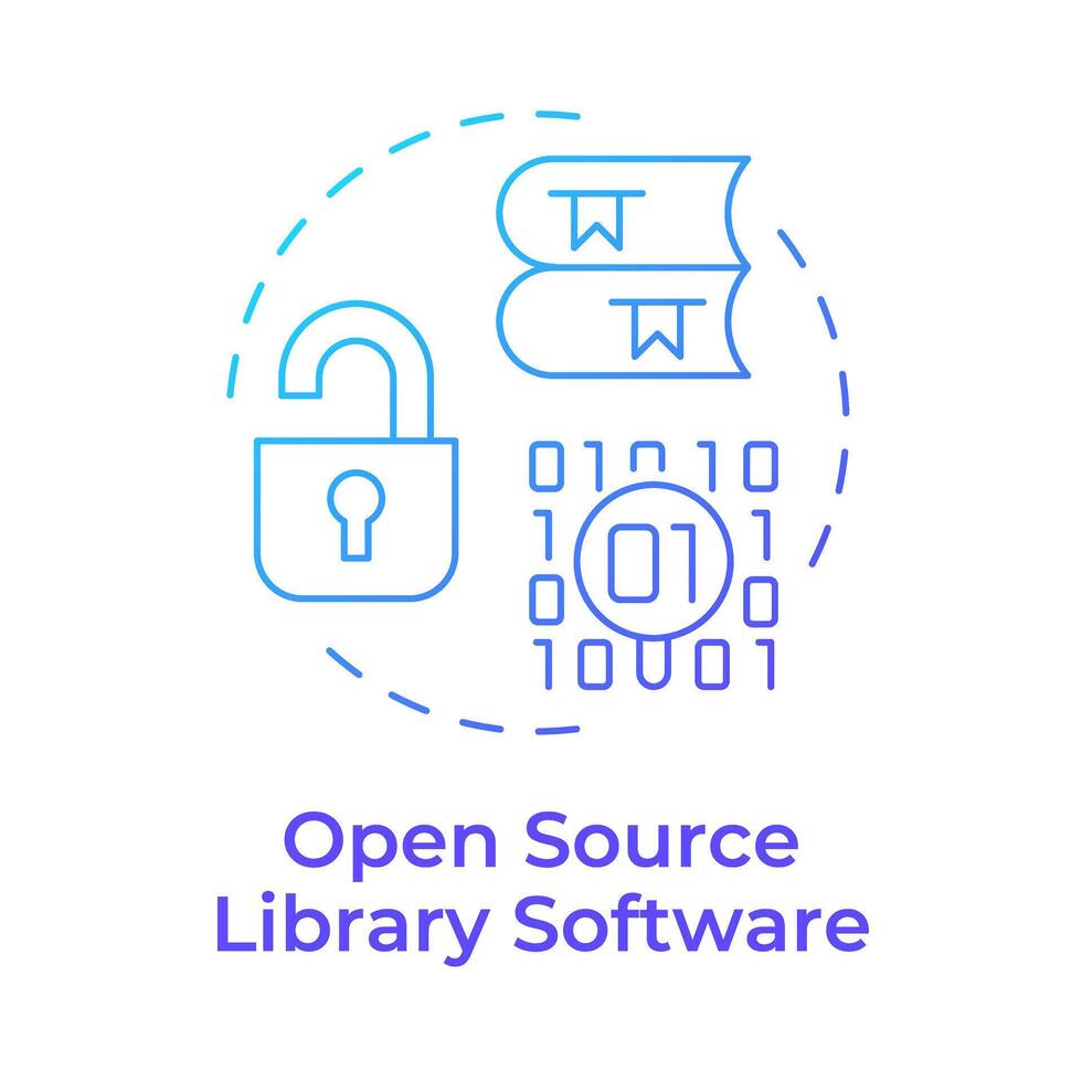 öppen källa bibliotek programvara blå lutning begrepp ikon. säkerhet åtgärder, tillgång kontrollera. runda form linje illustration. abstrakt aning. grafisk design. lätt till använda sig av i infografik, blog posta vektor