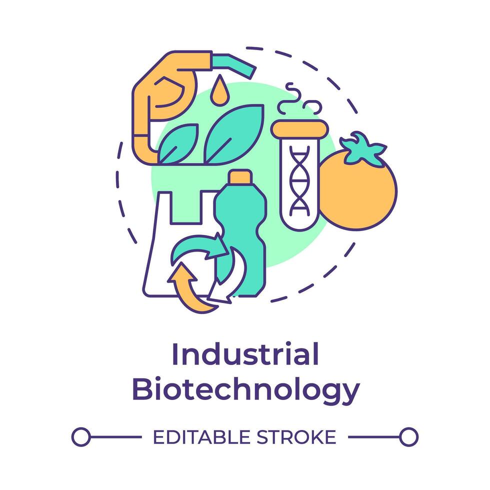 industriell bioteknik mång Färg begrepp ikon. biologiskt nedbrytbar material. miljö- lösningar. runda form linje illustration. abstrakt aning. grafisk design. lätt till använda sig av i presentation vektor