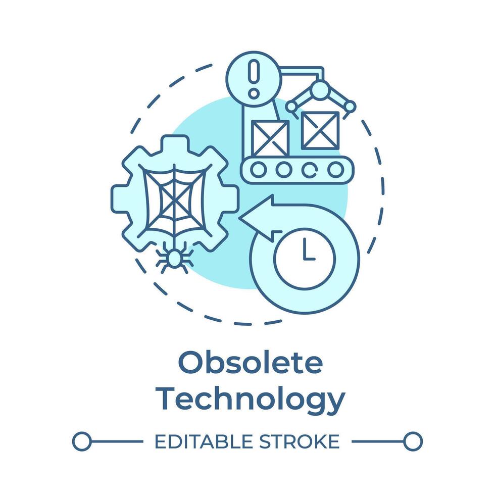 obsolet Technologie Sanft Blau Konzept Symbol. technologisch Veralten, Herstellung Themen. runden gestalten Linie Illustration. abstrakt Idee. Grafik Design. einfach zu verwenden im Infografik, Artikel vektor