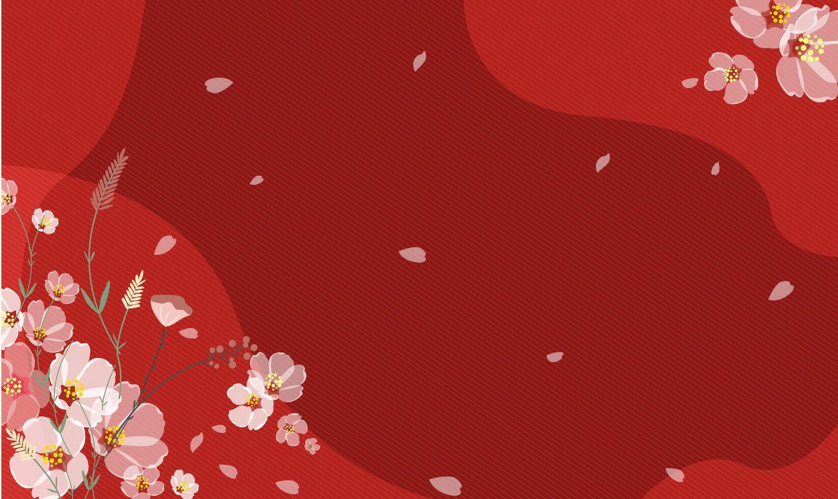 körsbär blomma rosa plommon blomma i röd bakgrund vektor