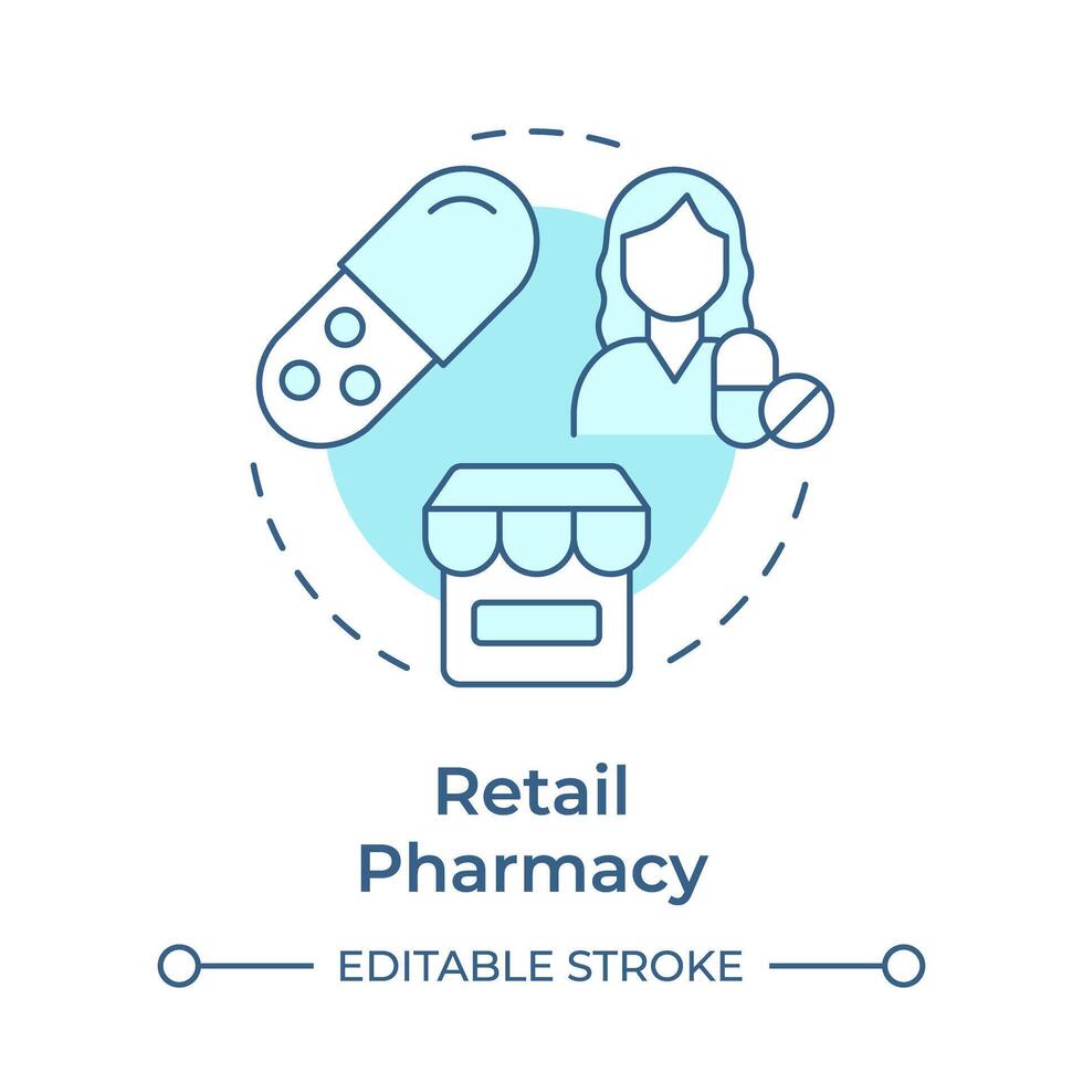 Verkauf Apotheke Sanft Blau Konzept Symbol. Gesundheitswesen System. geduldig Unterstützung Dienstleistungen. runden gestalten Linie Illustration. abstrakt Idee. Grafik Design. einfach zu verwenden im Infografik, Artikel vektor