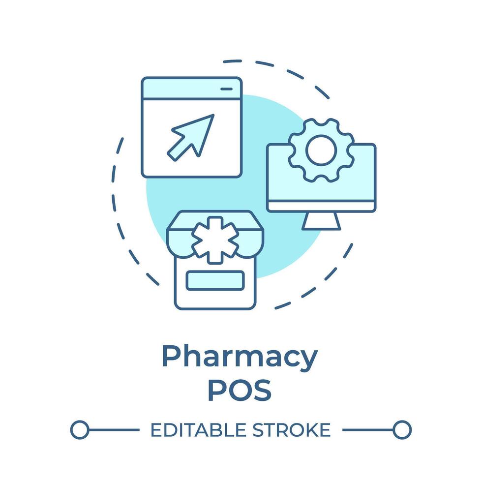 Apotheke pos Sanft Blau Konzept Symbol. pharmazeutische Einzelhandel, Rezept Management. runden gestalten Linie Illustration. abstrakt Idee. Grafik Design. einfach zu verwenden im Infografik, Artikel vektor