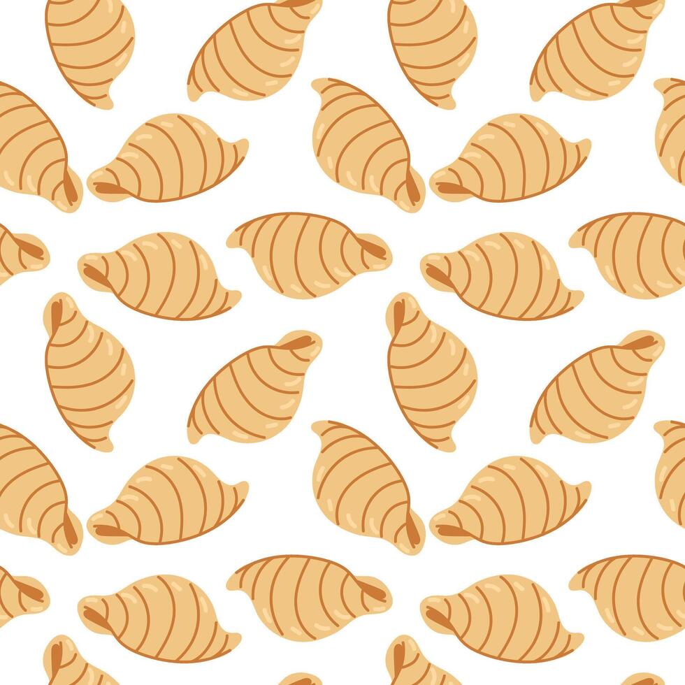 Italienisch Pasta Muster. dreidimensional Muscheln Muscheln. Küche Themen zum Dekoration auf kulinarisch Themen inspiriert durch Italienisch Küche. homogen Textur von Mehl Pasta. tolle Textur auf ein Weiß vektor