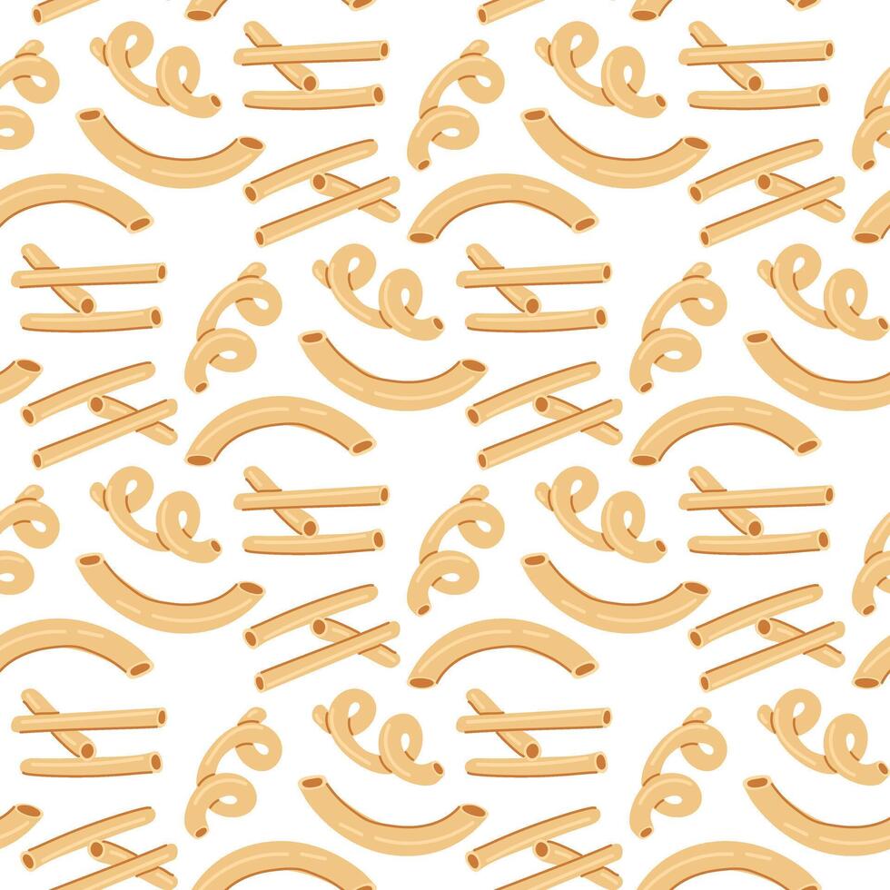 Muster von anders Typen von Pasta. Essstäbchen, Spiralen zum Dekoration auf kulinarisch Themen inspiriert durch Italienisch Küche. homogen Textur von mehrere Versionen von Mehl Pasta gemacht von Italienisch Mehl vektor