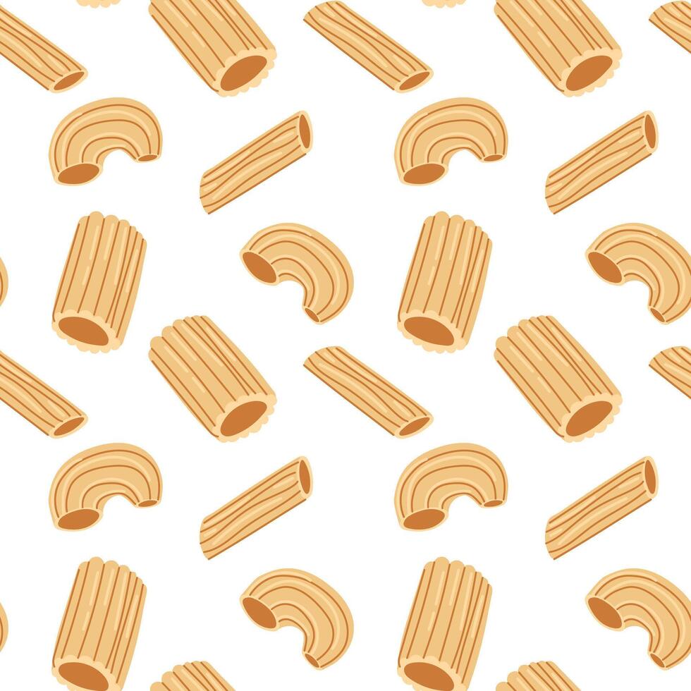 Muster von anders Typen von Pasta. geriffelt Essstäbchen, welche ist Ideal zum kulinarisch thematisch Dekorationen inspiriert durch Italienisch Küche. nahtlos Textur von mehrere Varianten von Italienisch Typen von Mehl Pasta vektor