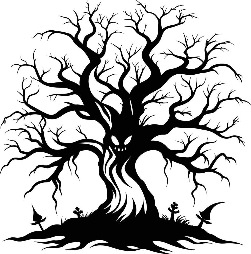 Halloween Baum Silhouette mit unheimlich Gesicht Illustration vektor