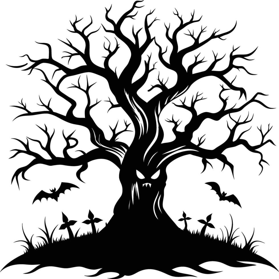 Halloween Baum Silhouette mit unheimlich Gesicht Illustration vektor