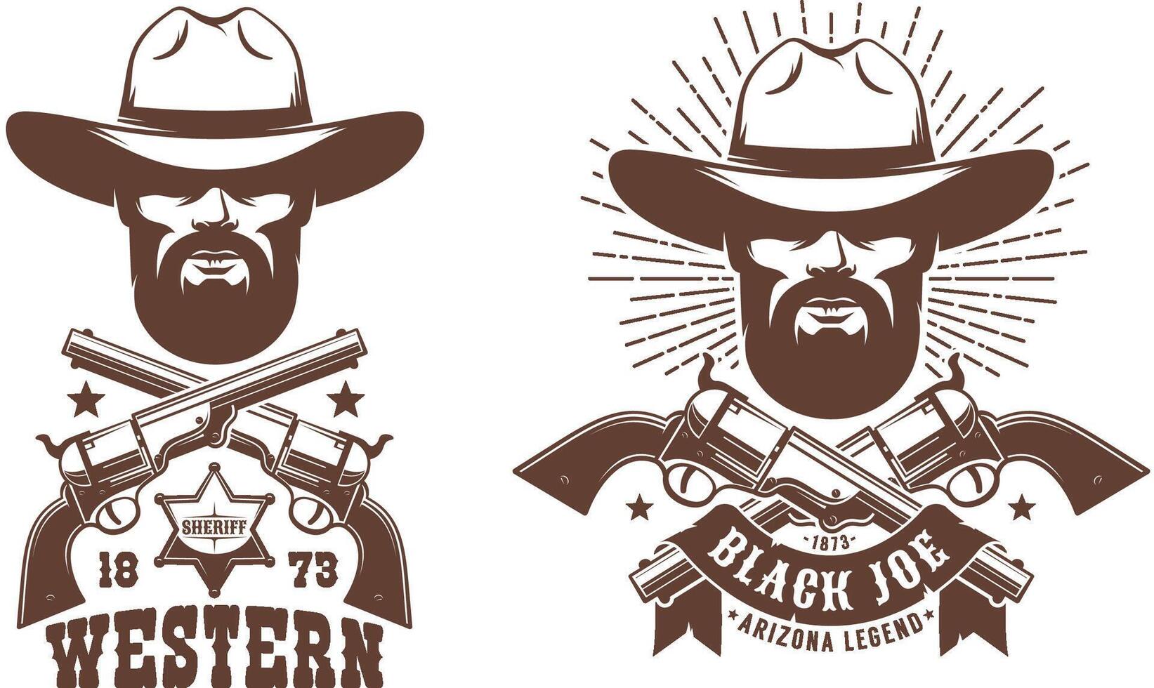 cowboy skäggig i hatt med korsade guns retro logotyp vektor