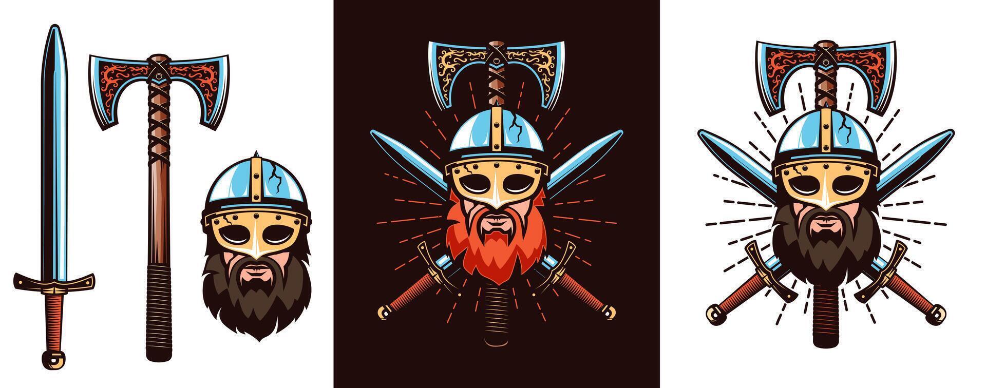 krigare emblem med skäggig viking i hjälm vektor