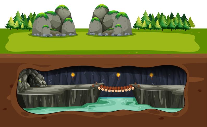 Underjordisk grotta och bro vektor
