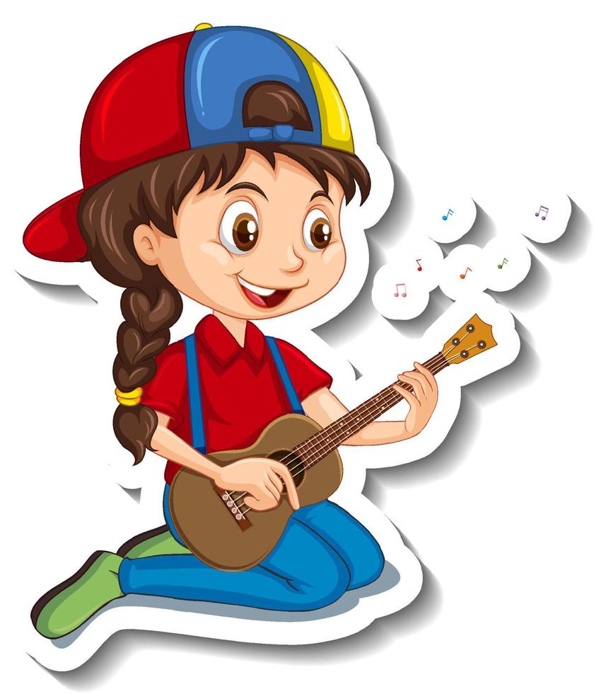 klistermärke en flicka som spelar gitarr seriefigur vektor