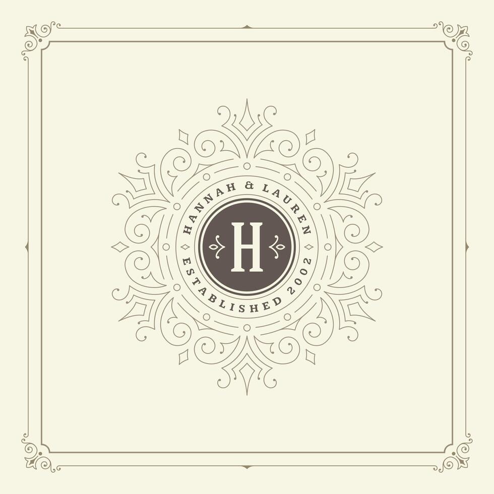 Ornament Monogramm Logo Design Vorlage gedeiht kalligraphisch Dekorationen elegant königlich Linien. vektor