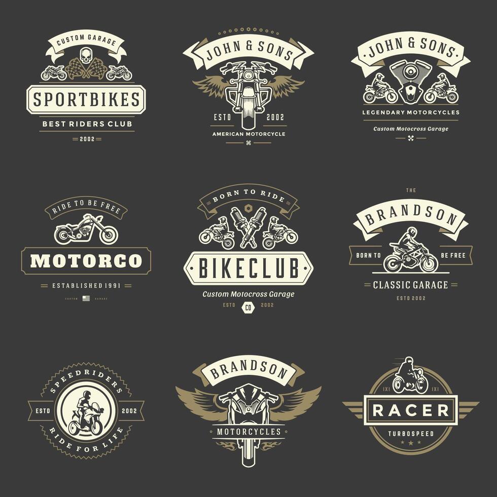 Motorräder Logos Vorlagen Design Elemente einstellen vektor