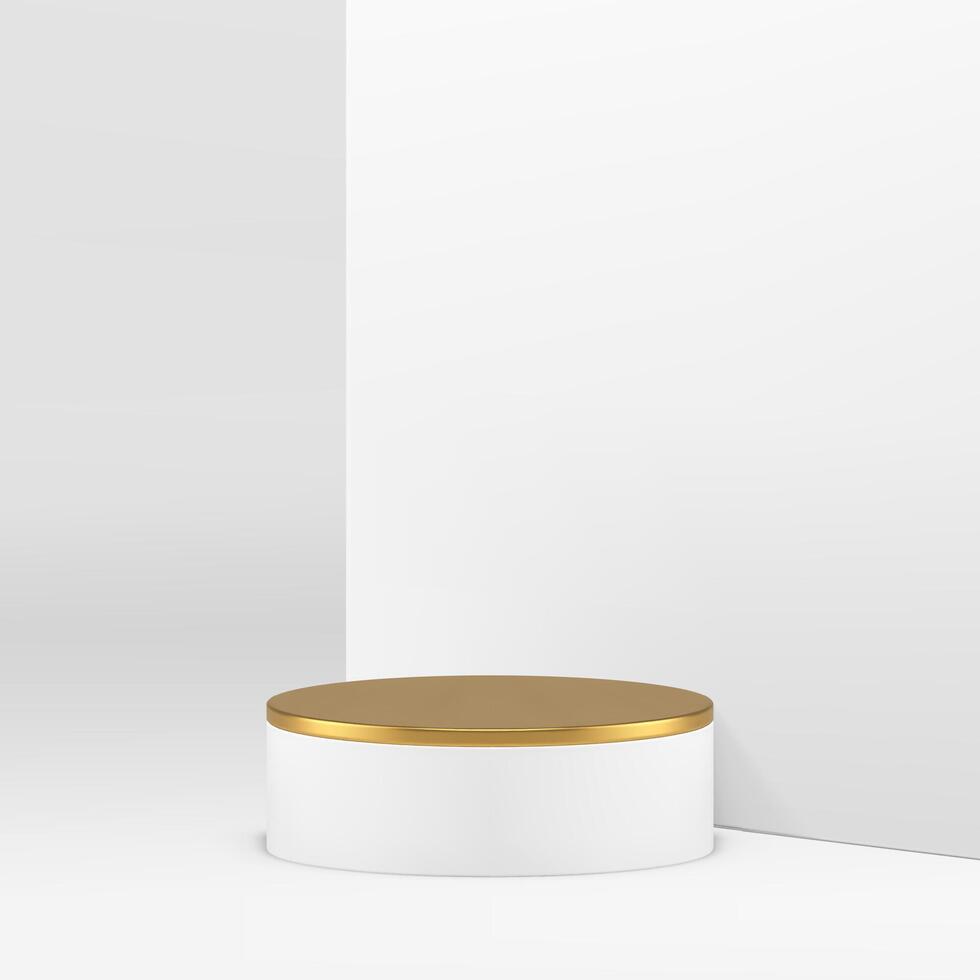 3d cylinder podium piedestal med gyllene dekor geometrisk utställningslokal realistisk vektor