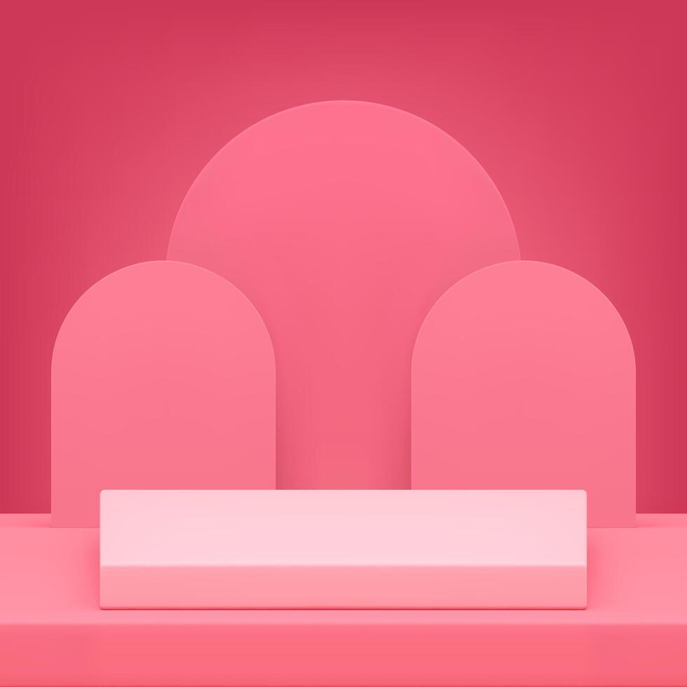 3d Podium Sockel Rechteck Rosa Stand mit halb Kreis Mauer Hintergrund realistisch vektor