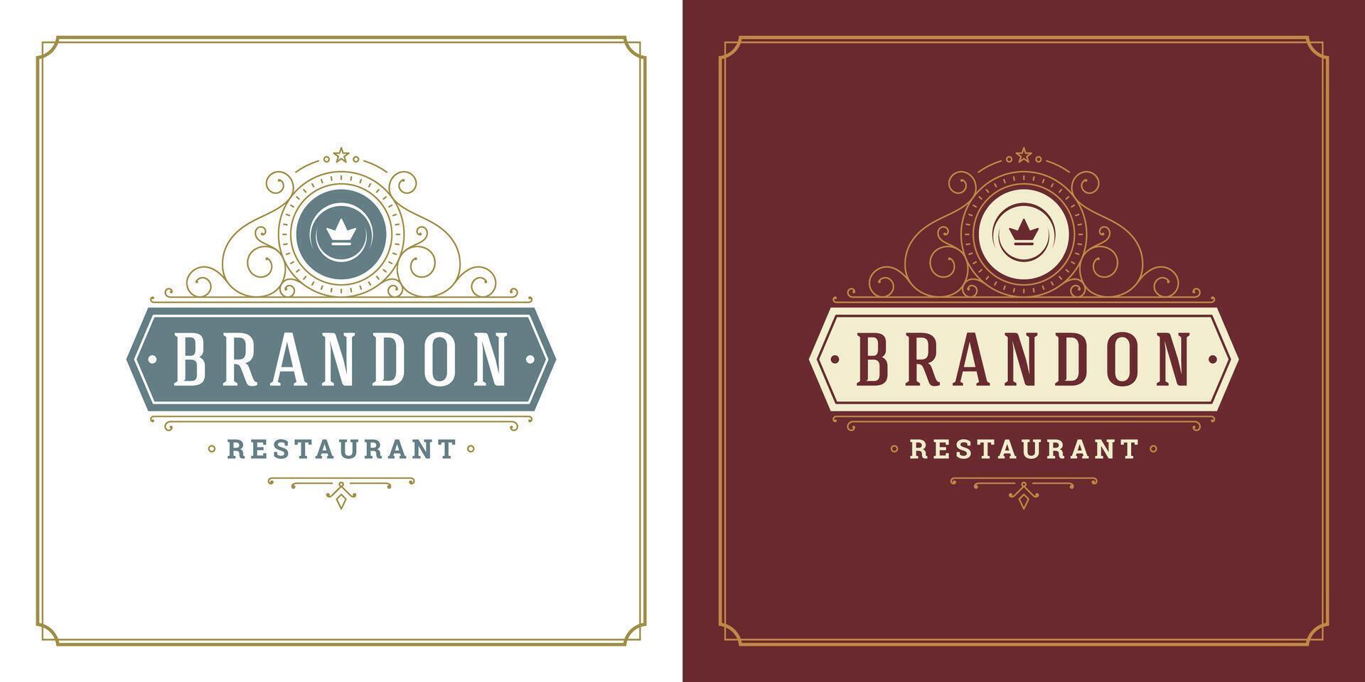 restaurang logotyp mall illustration för meny och Kafé tecken vektor