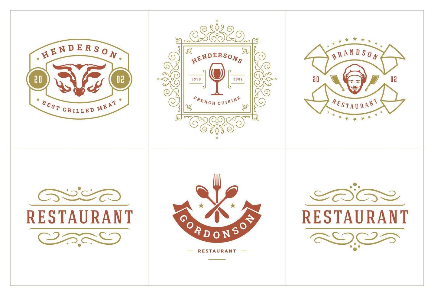 Restaurant Logos und Abzeichen Vorlagen einstellen Illustration. vektor