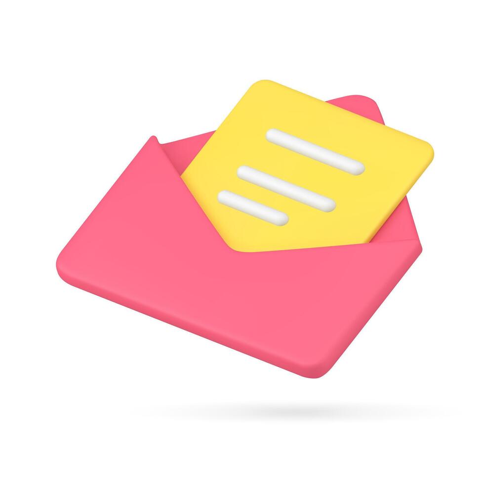 öppen kuvert gul brev tom dekorativ isometrisk design 3d ikon illustration vektor