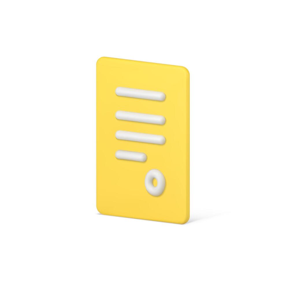Gelb 3d dokumentieren mit Siegel. legal Blatt mit Weiß Streifen von Text und runden Briefmarke vektor
