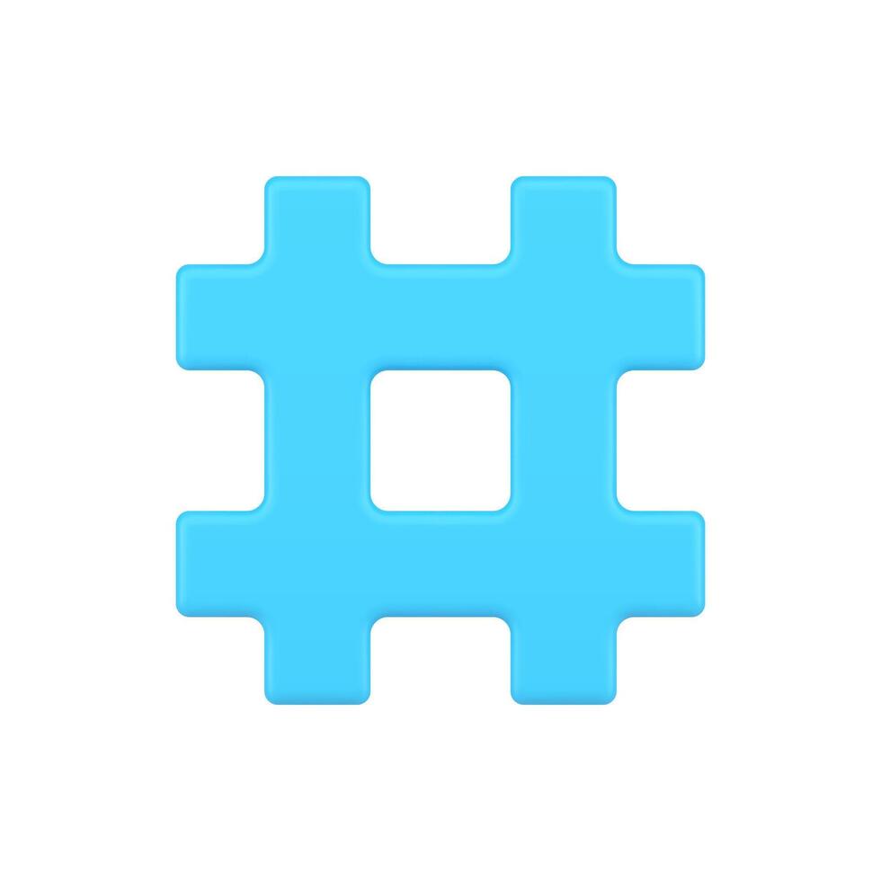 hashtag blå symbol 3d ikon. webb tecken hashing meddelanden i media Plats vektor