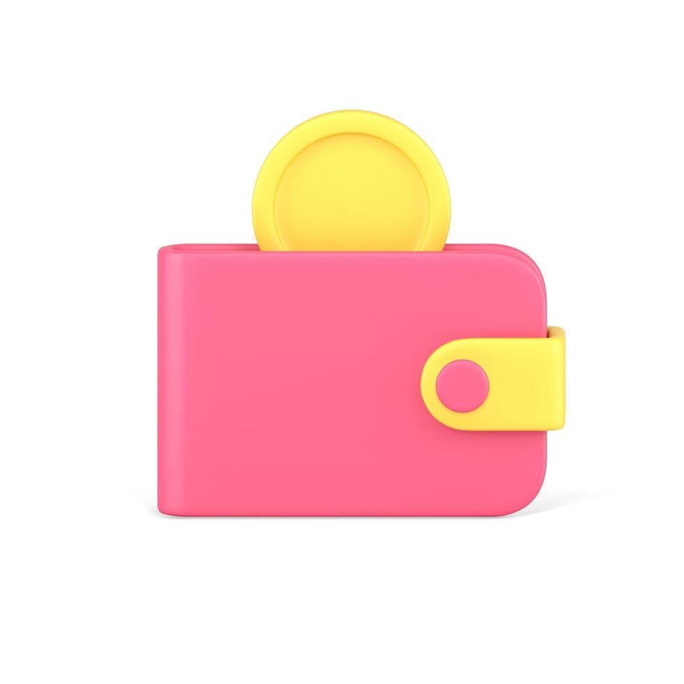 glänzend Rosa Brieftasche mit fallen Gelb Kasse Geld Münze realistisch 3d Symbol Illustration vektor