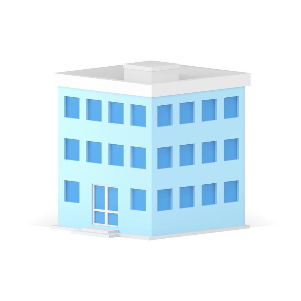 realistisk 3d ikon verklig egendom modern flervånings- byggnad exteriör främre sida se isometrisk vektor