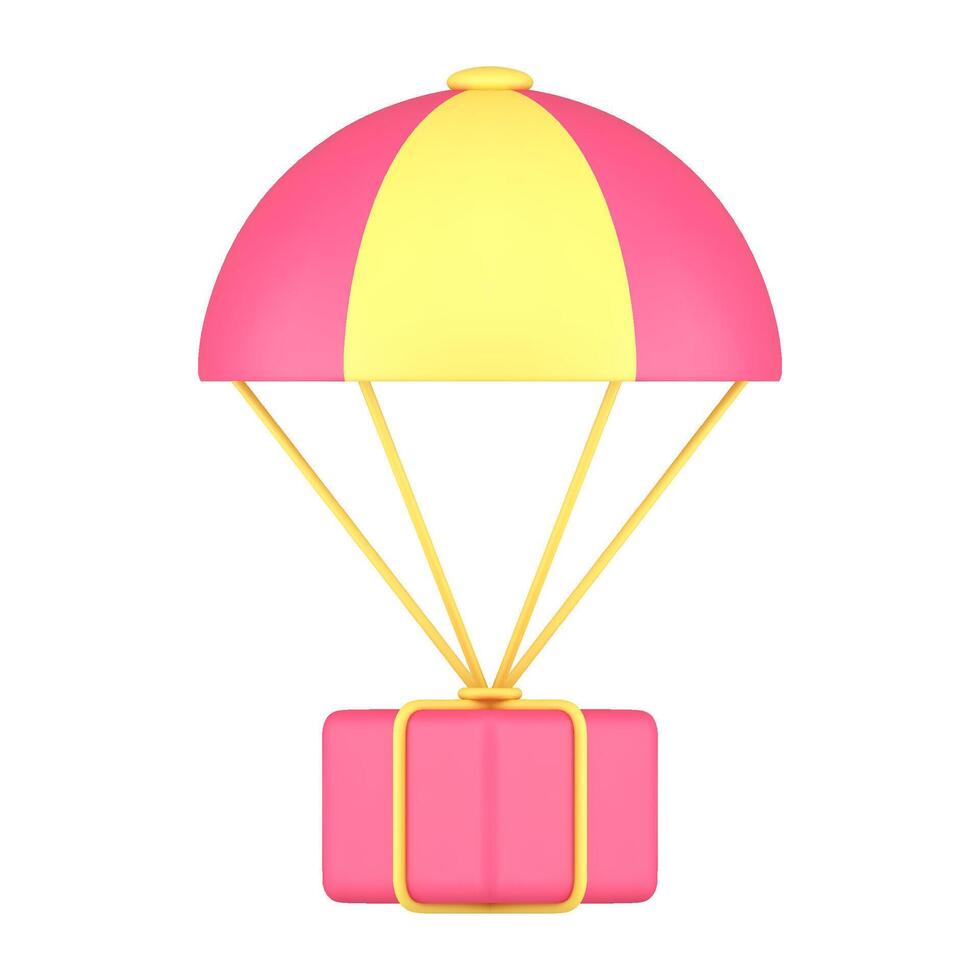 fliegend Fracht Post- Transport Rosa heiß Luft Ballon tragen Box 3d Symbol isometrisch vektor