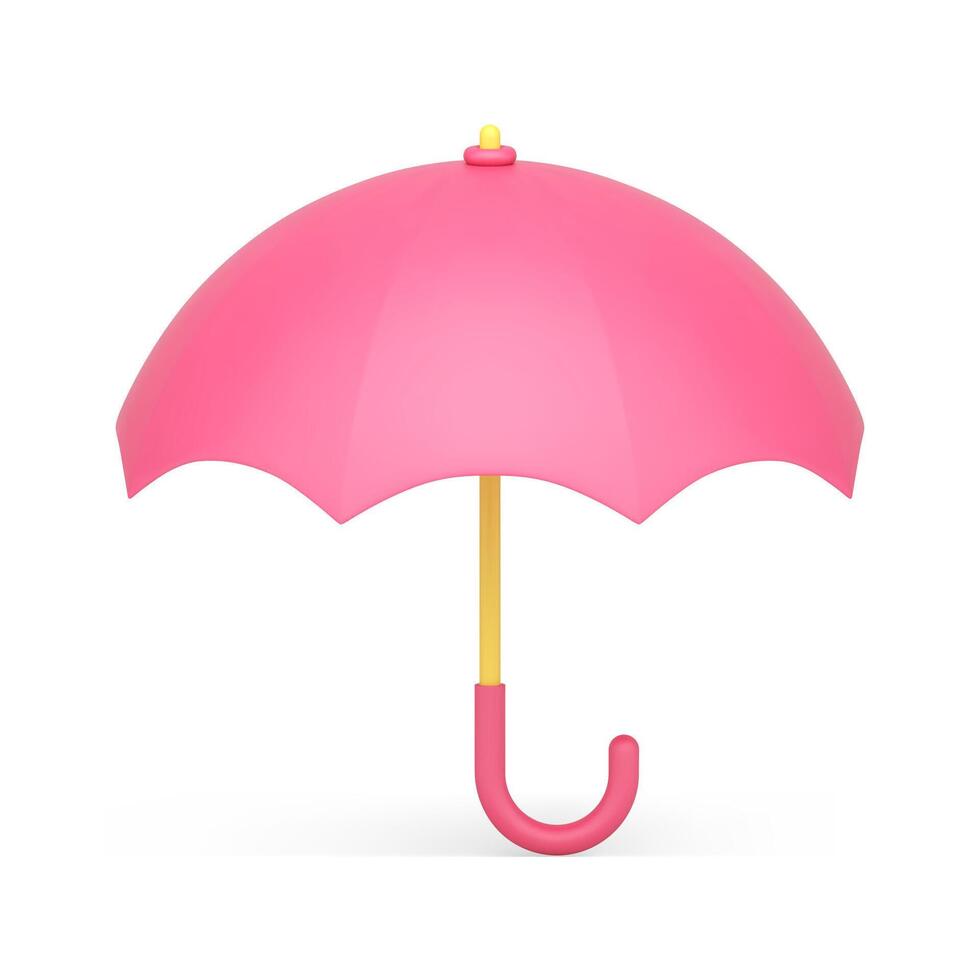Rosa Vertikale öffnen Regenschirm gebogen Griff zum Regen bedeckt Wetter Schutz 3d Symbol vektor