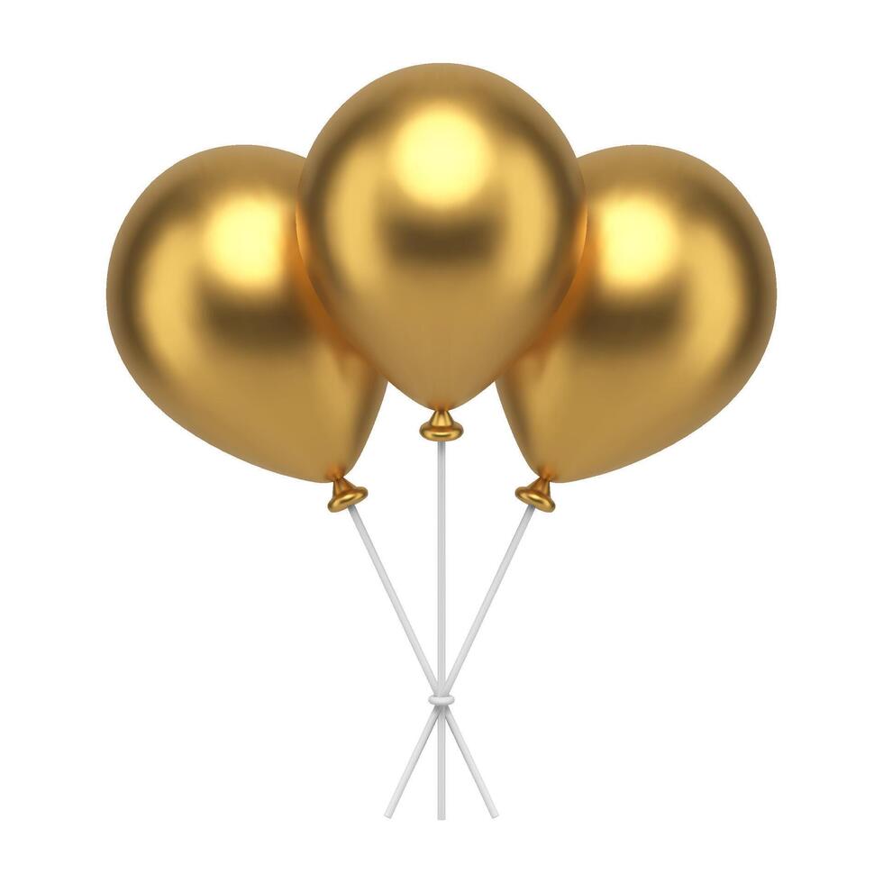 golden aufblasbar Gummi Luftballons auf Stöcke Haufen von Prämie Luft Design Überraschung Geschenk 3d Symbol vektor