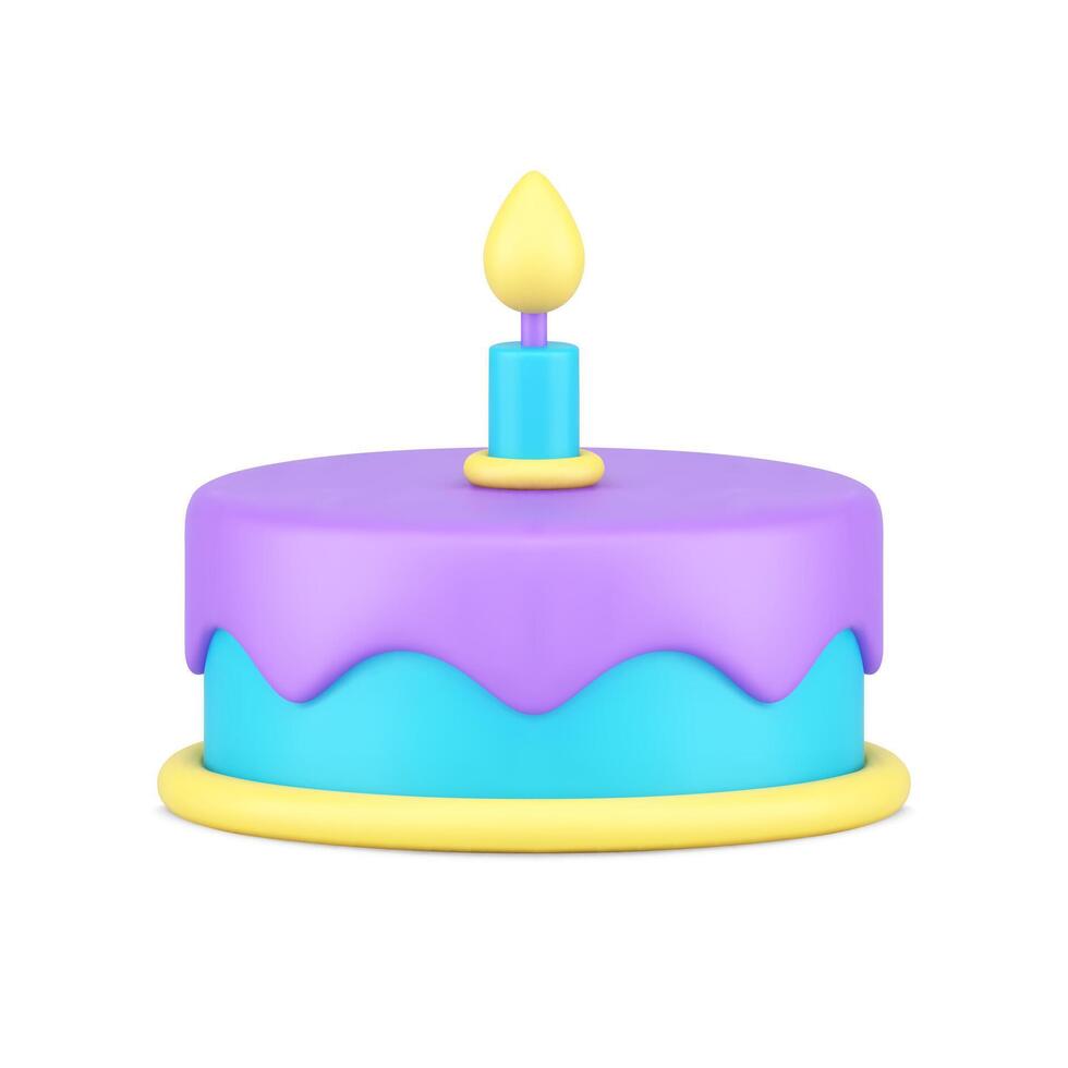 barnslig födelsedag lila glasyr glasyr kaka ett brinnande ljus 3d ikon illustration vektor