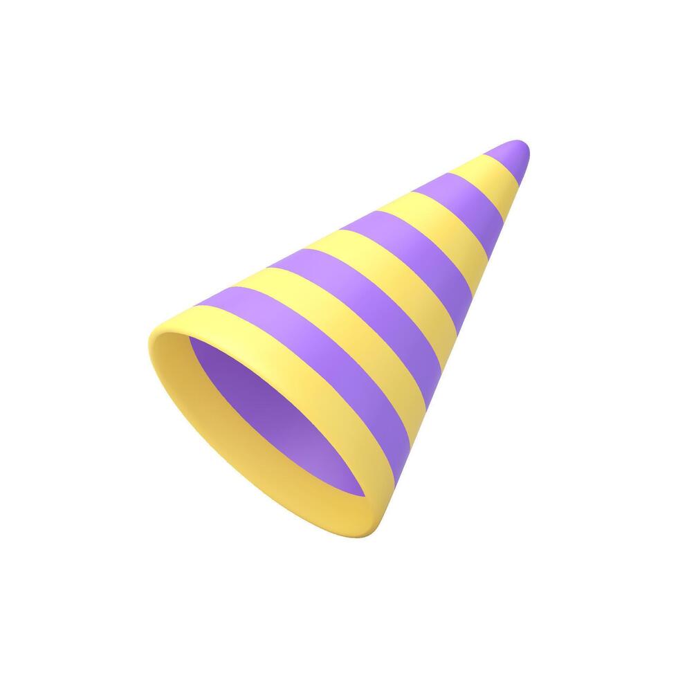 glänzend Geburtstag Kegel Hut festlich Urlaub Zubehörteil Karneval Kostüm realistisch 3d Symbol vektor