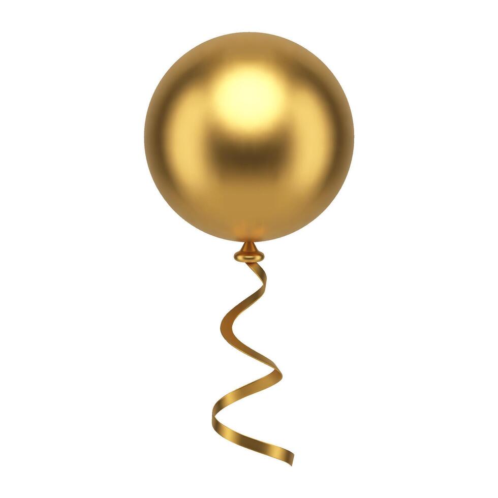 Prämie golden fliegend Ballon Kugel mit Band Aero Design Kreis Blase realistisch 3d Symbol vektor