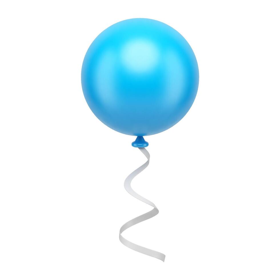 Blau Kreis fliegend Ballon mit gebogen Weiß Band Urlaub Dekor realistisch 3d Symbol vektor