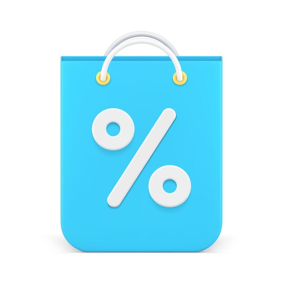 blå papper handla väska med försäljning rabatt procentsats märka och handtag realistisk 3d ikon vektor