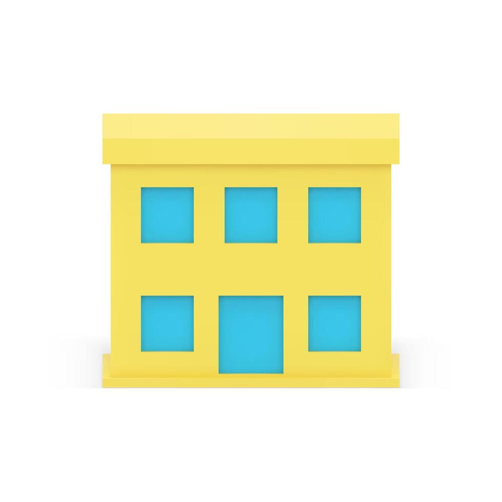 gul två våning stad byggnad exteriör urban företag hus gata infrastruktur 3d ikon vektor
