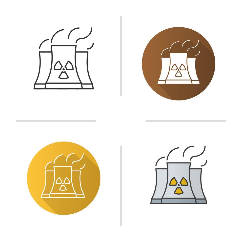 kärnkraftverk ikon. platt design, linjära och färgstilar. strålningssymbol. isolerade vektorillustrationer vektor