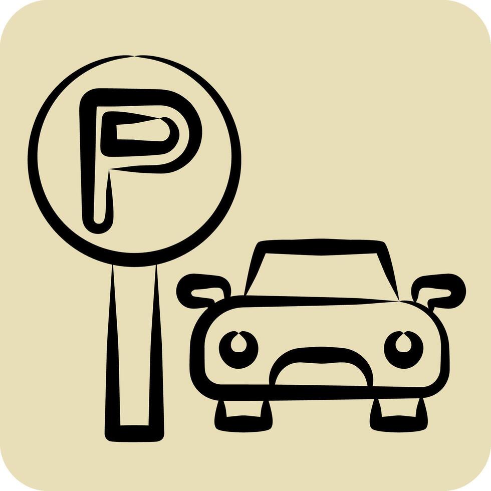 Symbol Parkplatz Bereich. verbunden zu Clever Stadt Symbol. Hand gezeichnet Stil. einfach Design Illustration vektor