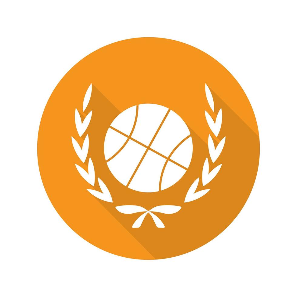 Basketball-Meisterschaft flaches Design lange Schatten-Symbol. Basketballball im Lorbeerkranz. Vektor-Silhouette-Symbol vektor