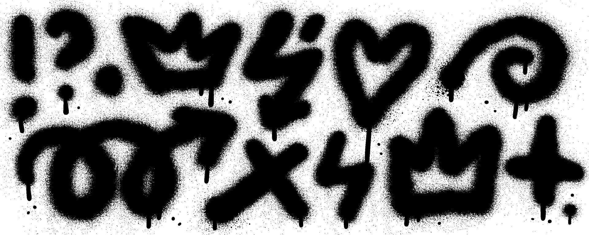 spray texturerad graffiti klotter punk- och flickaktigt former uppsättning. hand dragen abstrakt klottrar och krumlar, kreativ olika former, penna dragen ikoner. klottrar, klottrar, krona, lockigt rader. vektor