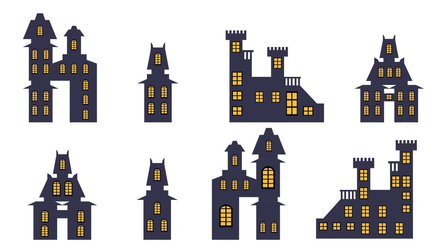 uppsättning av ikoner av mystisk hus för halloween. illustration i en platt stil. vektor