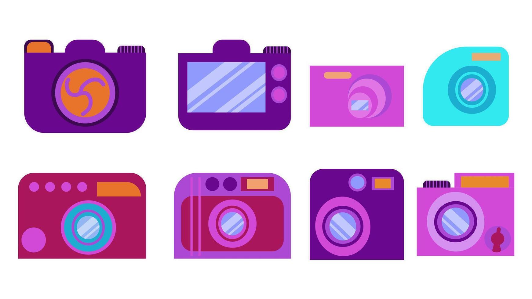 uppsättning av ljus kamera ikoner, illustrationer i en platt pop- stil vektor