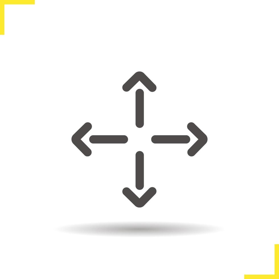 alle Richtungen Bewegungspfeile Glyphensymbol. Schlagschatten-Richtungs-Silhouette-Symbol. negativen Raum. isolierte Vektorgrafik vektor