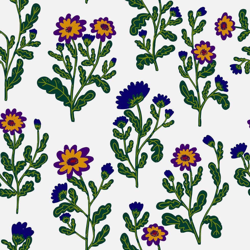 ein Muster von lila und Gelb Blumen auf ein Weiß Hintergrund vektor