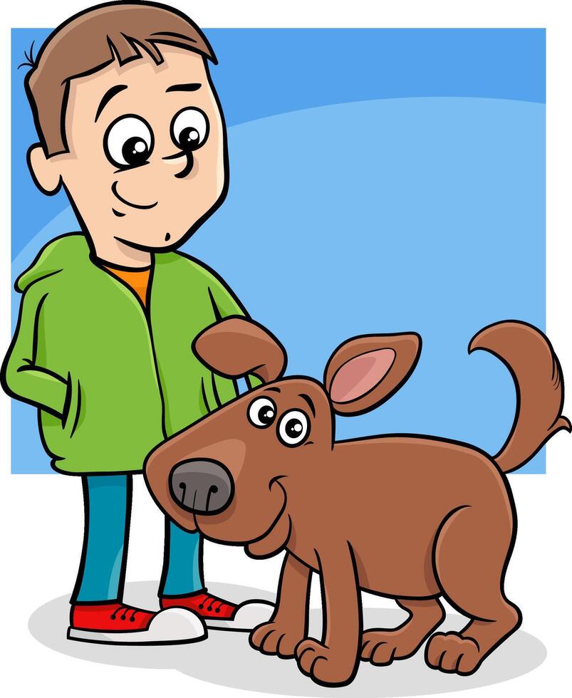 komisch Karikatur Junge Charakter mit seine Haustier Hund vektor